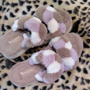 UGG Koolaburra Fuzzy Slippers in Brown and Cream